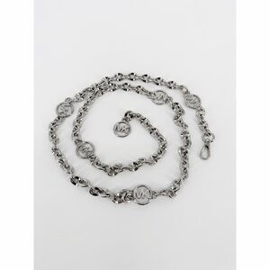 Michael Kors Silver Tone Metal Chain Link Belt With Round MK Logo Size L/XL